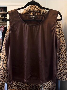 Vintage Kasper ‘90s  Women's Rich Chocolate Brown Sleeveless Satin Shell Top